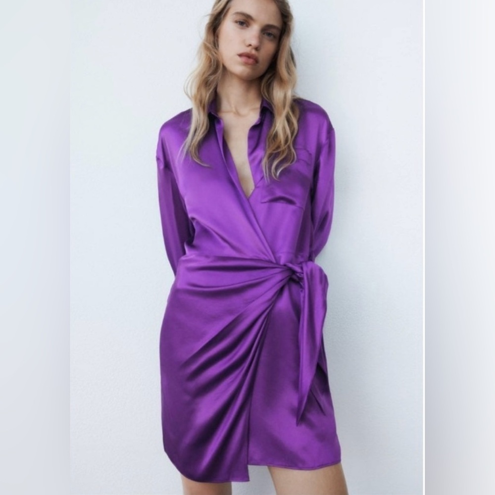 ZARA Wrap Mini Dress Purple Size M - Picture 3 of 15
